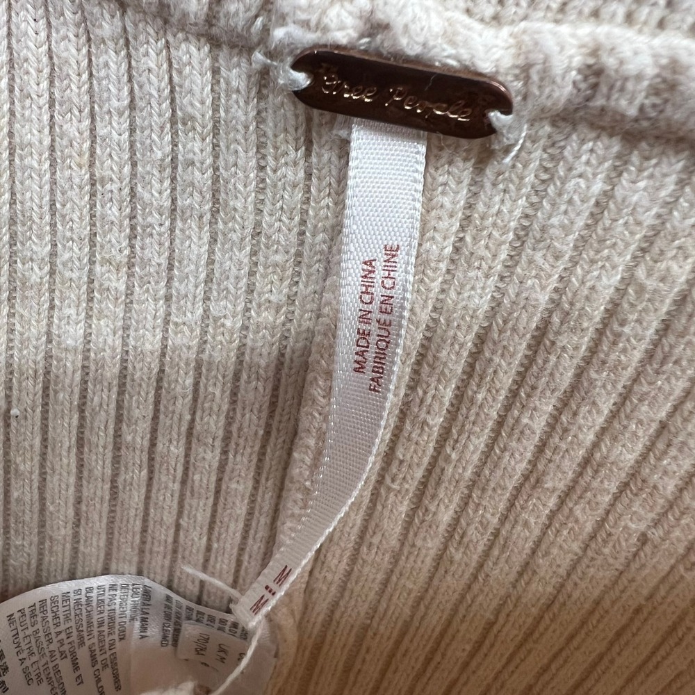 Free People Ribbed Knit Pants Women M Beige Wide Leg High Rise Stretch EUC - Picture 3 of 11